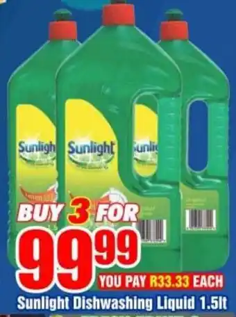 Three Star Cash and Carry Sunlight Dishwashing Liquid 1.5lt offer