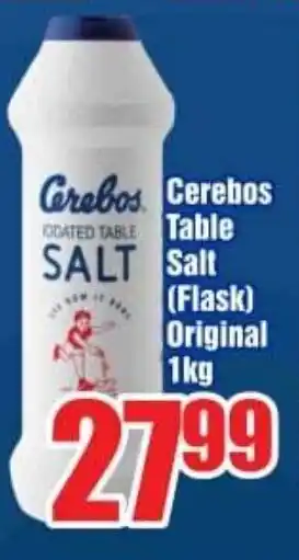 Three Star Cash and Carry Cerebos Table Salt (Flask) Original 1kg offer