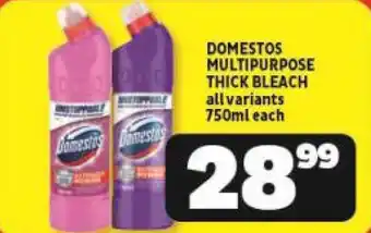 Usave DOMESTOS MULTIPURPOSE THICK BLEACH all variants 750ml each offer