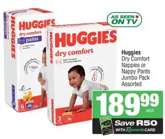 Spar Huggies Dry Comfort Nappies or Nappy Pants Jumbo Pack Assorted offer