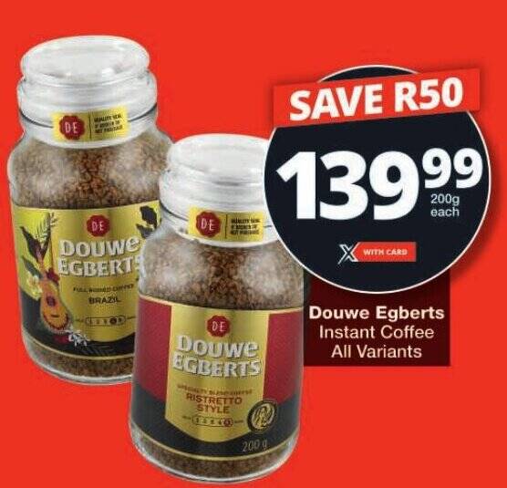 Douwe Egberts Instant Coffee All Variants offer at Checkers