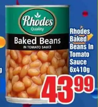 Three Star Cash and Carry Rhodes bakes Beans In Tomato Sauce 6x410g offer