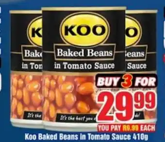 Three Star Cash and Carry Koo Baked Beans in Tomato Sauce 410g offer