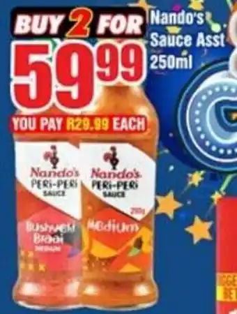 Three Star Cash and Carry Nando's Sauce Asst 250ml offer