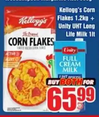 Three Star Cash and Carry Kellogg's Corn Flakes 1.2kg + Unity UHT Long Life Milk 1lt offer
