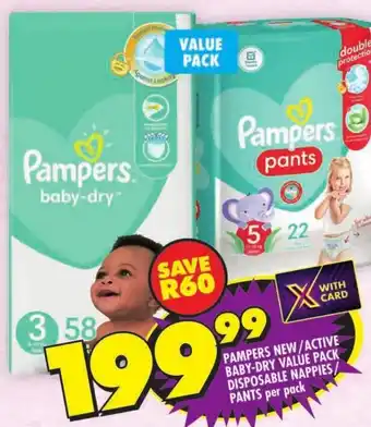 Shoprite PAMPERS NEW/ACTIVE BABY-DRY VALUE PACK DISPOSABLE NAPPIES/ PANTS per pack offer