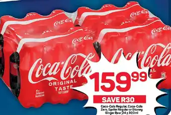 Pick n Pay Hypermarket Coca-Cola Regular, Coca-Cola Ze6ro, Sprite Regular or Stoney Ginger Beer 24 x 300ml Bottles Per Pack offer