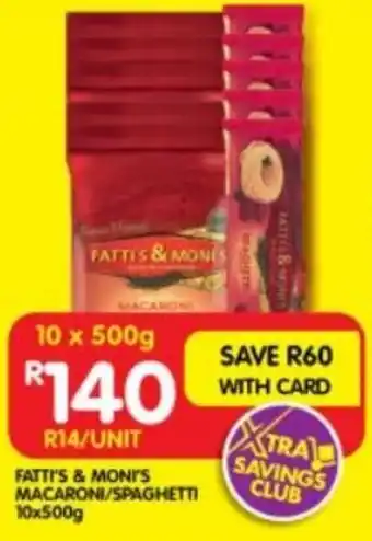 Shoprite FATTI'S & MONIS MACARONI/SPAGHETTI 10x500g offer