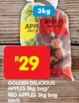 Shoprite GOLDEN DELICIOUS APPLES 3kg bag RED APPLES 3kg bag each offer