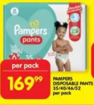 Shoprite PAMPERS DISPOSABLE PANTS 35/40/46/52 per pack offer