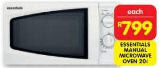 ESSENTIALS MANUAL MICROWAVE OVEN 20L offer at Shoprite