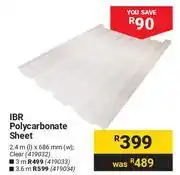 Builders Warehouse IBR Polycarbonate Sheet (Clear)-419032-2.4m(l) X 686mm(w) offer