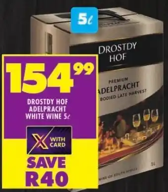 Shoprite DROSTDY HOF ADELPRACHT WHITE WINE 5L offer