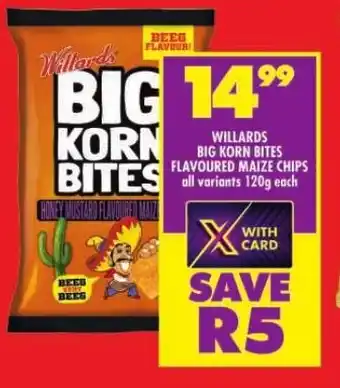 Shoprite WILLARDS BIG KORN BITES FLAVOURED MAIZE CHIPS offer