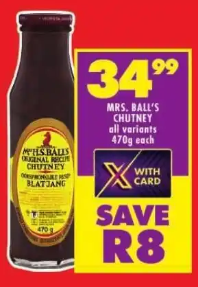 Shoprite MRS. BALL'S CHUTNEY all variants 470g each offer