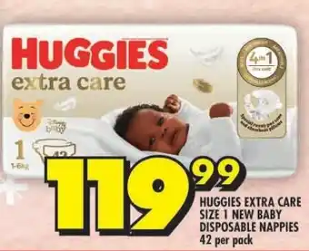 Shoprite HUGGIES EXTRA CARE SIZE 1 NEW BABY DISPOSABLE NAPPIES 42 per pack offer