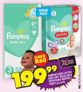 Shoprite PAMPERS NEW/ACTIVE BABY-DRY VALUE PACK DISPOSABLE NAPPIES/ PANTS per pack offer