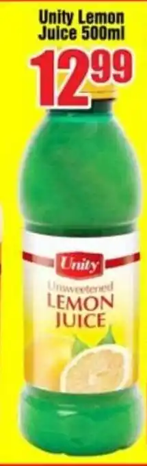 Three Star Cash and Carry Unity Lemon Juice 500ml offer