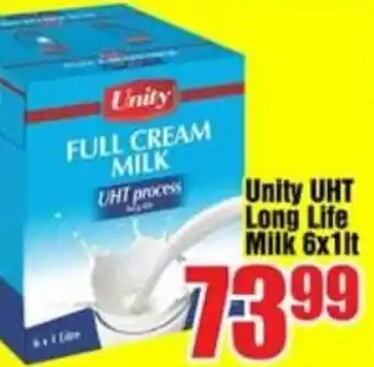Three Star Cash and Carry Unity UHT Long Life Milk 6x1lt offer