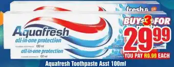 Three Star Cash and Carry Aquafresh Toothpaste Asst 100ml offer