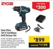 Builders Warehouse Ryobi One Plus 18V Cordless Drill Diver Kit D180 offer