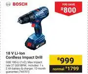 Builders Warehouse Bosch 18V Li-Ion Cordless Impact Drill offer