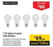 Builders Warehouse Lightworx 7W Value 5-Pack LED Globes-Per Pack offer