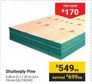 Builders Warehouse Shutterply Pine 2.44m(l) X 1.22m(w) X 18mm(d) offer