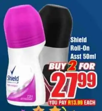 Three Star Cash and Carry Shield Roll-on Asst 50ml offer