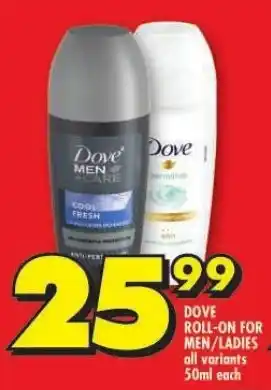 Shoprite DOVE ROLL-ON FOR MEN/LADIES offer