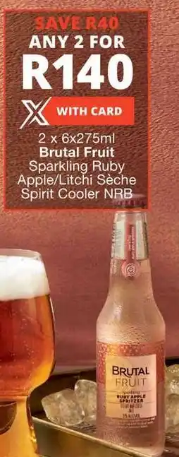 Checkers Liquor Shop 2 x 6x275ml Brutal Fruit Sparkling Ruby Apple/Litchi Sèche Spirit Cooler NRB offer