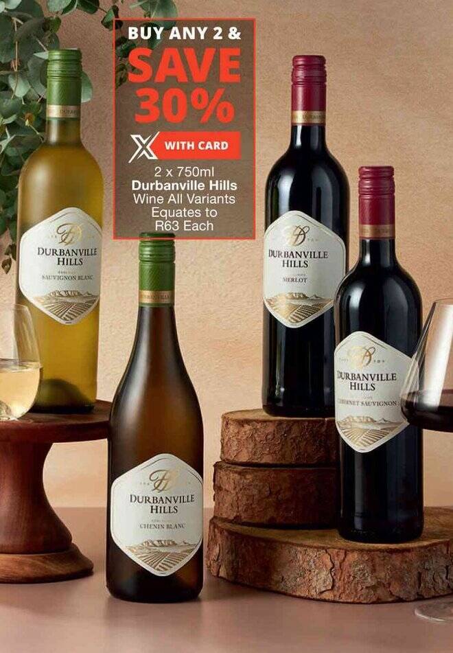 2 x 750ml Durbanville Hills Wine All Variants Equates to R63 Each offer ...