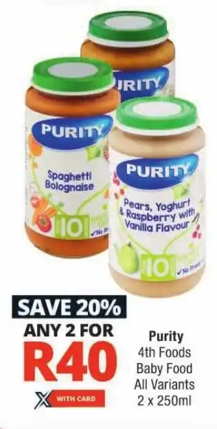 Checkers Purity 4th Foods Baby Food All Variants 2x250ml offer