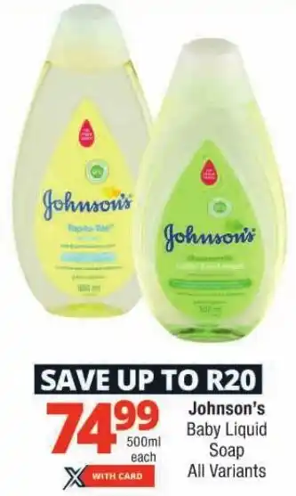 Checkers Johnson's Baby Liquid Soap All Variants offer