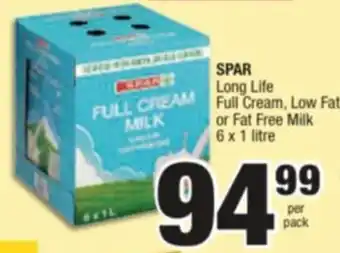 Spar Savemor SPAR Long Life Full Cream, Low Fat or Fat Free Milk 6x1litre offer