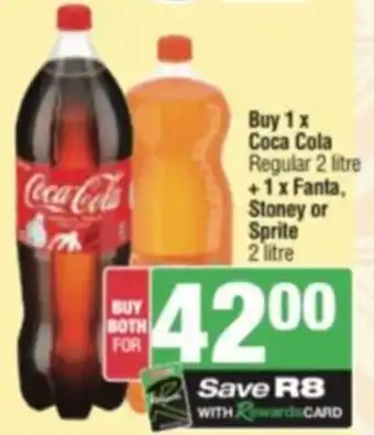 Spar Savemor Buy 1x Coca Cola Regular 2 litre +1x Fanta, Stoney or Sprite 2 litre offer