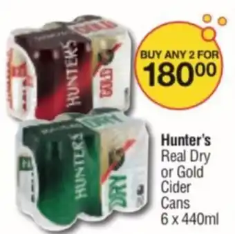 Hunter's Real Dry or Gold Cider Cans 6 x 440ml