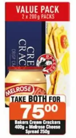 Bakers Cream Crackers 400g Melrose Cheese Spread 250g