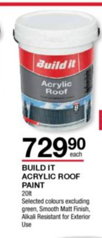 Built It Acrylic Roof Paint 20lt offer at Build It