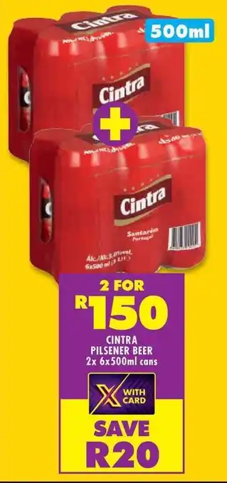 Shoprite CINTRA PILSENER BEER 2x 6x500ml cans offer