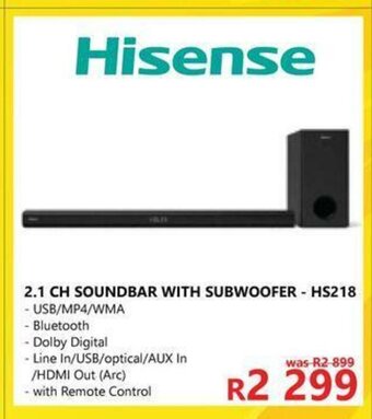 Tafelberg Furnishers HIsense - 2.1 CH Sounbar With Subwoofer - HS218 offer