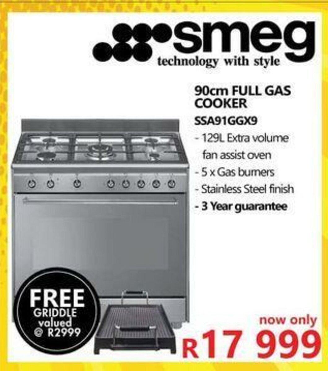 Smeg 90cm Full Gas Cooker SSA91GGX9 offer at Tafelberg Furnishers