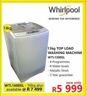 Whirlpool - 13kg Top Load Washing Machine - WTL1300SL