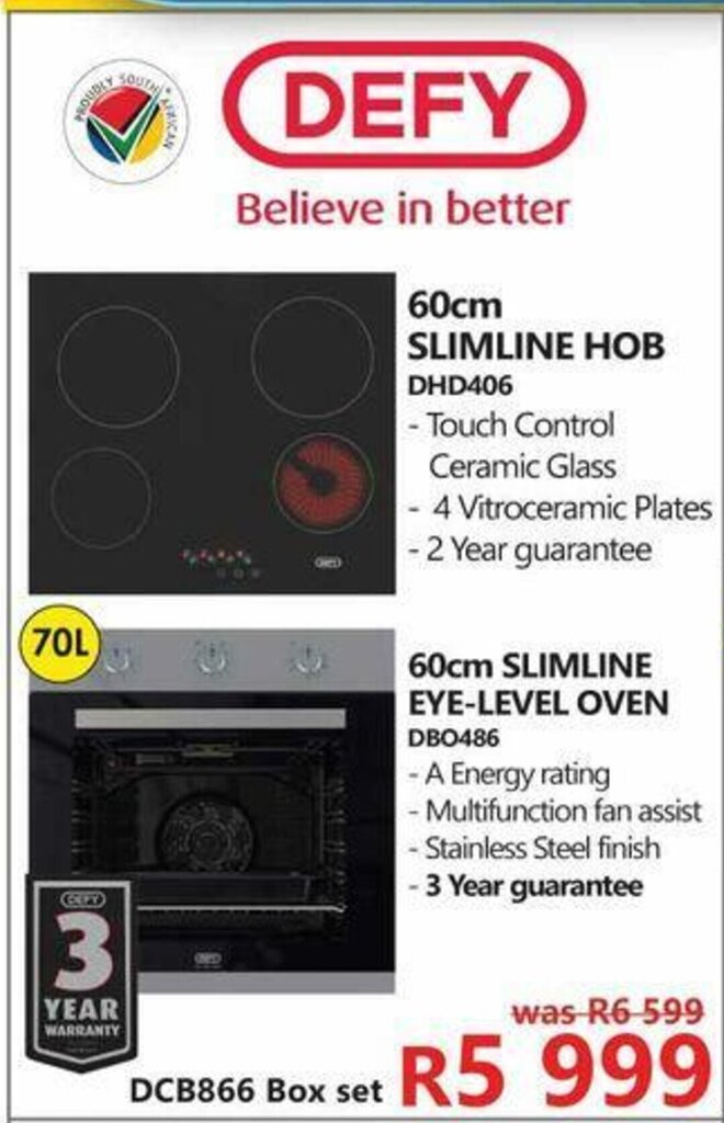 Defy 60cm Slimline HOB DHD406 / 60cm Slimline EyeLevel Oven