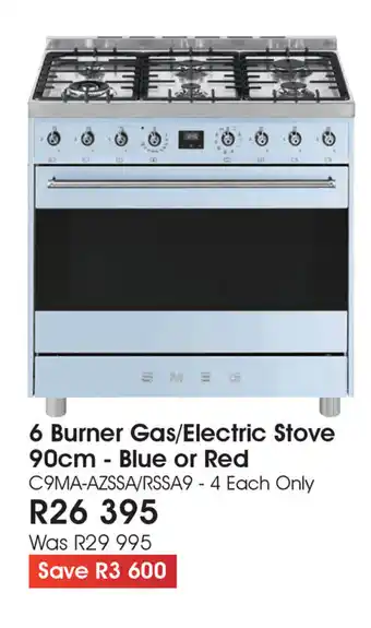 The Digital Experience Smeg - 6 Burner Gas/Electric Stove 90cm - Blue or Red offer