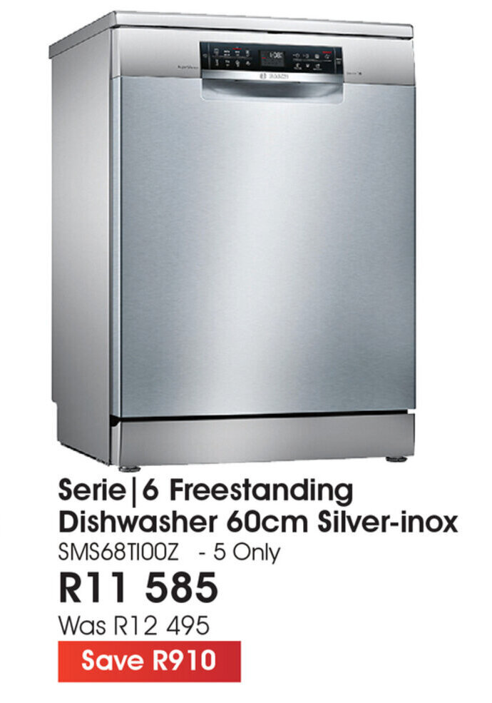 Bosch Serie 6 Freestanding Dishwasher 60cm SilverInox offer at The
