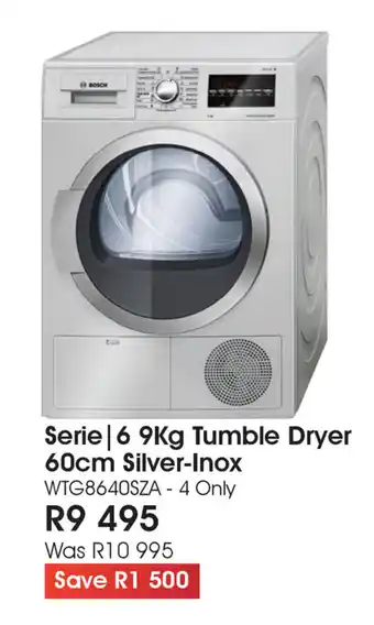Bosch - Serie 6 9kg Tumble Dryer 60cm Silver-Inox