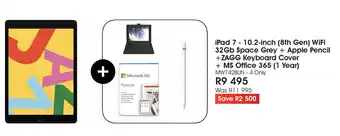 iPad 7 - 10.2-inch (8th Gen) Wifi 32 GB Space Grey + Apple Pencil + ZAGG Keyboard Cover + MS Office 365 (1 Year)
