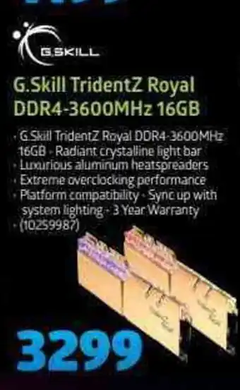 Incredible Connection G.Skill TridentZ Royal DDR4-3600MHz 16GB offer