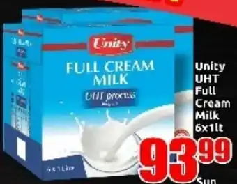 Three Star Cash and Carry Unity UHT Full Cream Milk 6x1lt offer